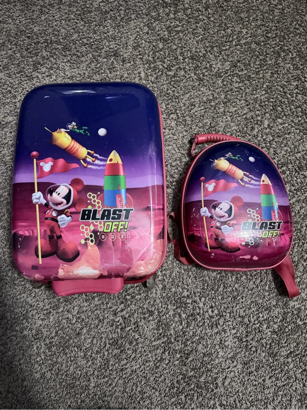 Mickey Mouse "Blast Off" Kids Luggage Set - Pink & Purple